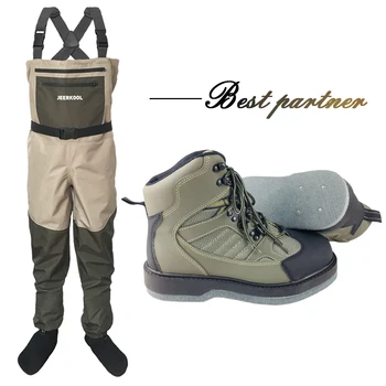 Fly Fishing Hunting Pants and Shoes Outdoor Wader Clothes Chest Overalls with 12 Nails Felt Sole Fishing Shoes LXMD1