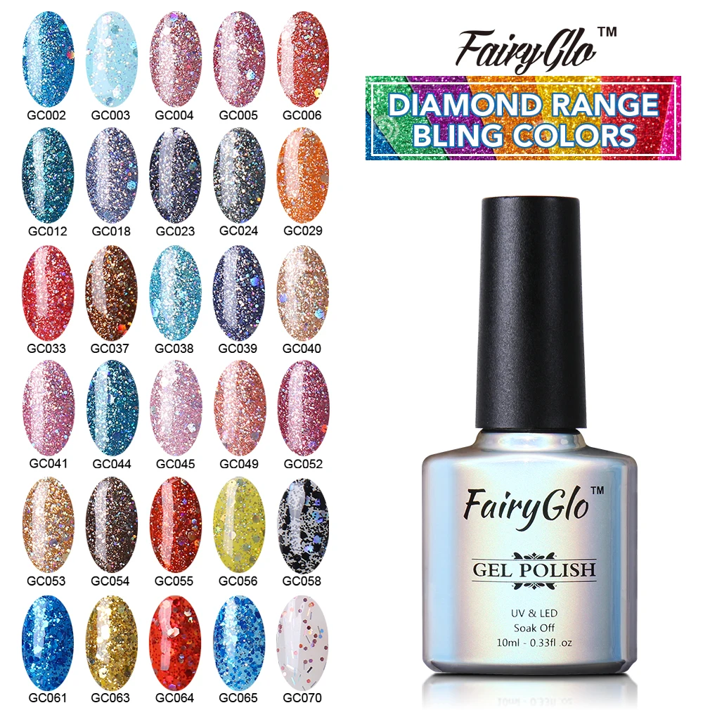 

FairyGlo Diamond Glitter Nail Gel 10ML UV LED Long Last Gel Varnish Paint Gellak Lucky Lacquer Nail Gel Polish Stamping Enamel