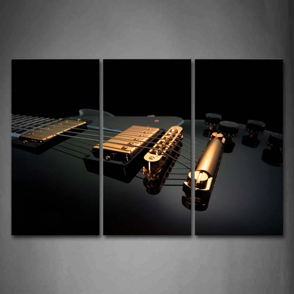 

Framed Wall Art Pictures Golden Guitar Canvas Print Music Poster With Wooden Frame For Home Living Room And Office Decor