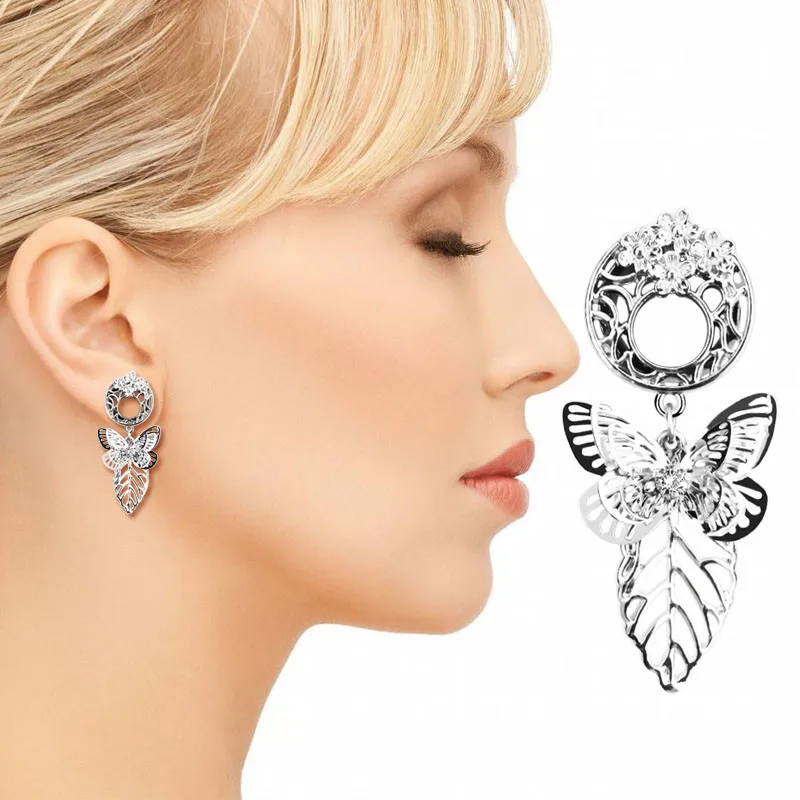 

6mm-16mm Butterfly Stainless Steel Ear Plug Tunnel Fashion Dilations Ear Piercing Ear Gauge Stretcher Expander Piercing Jewelry