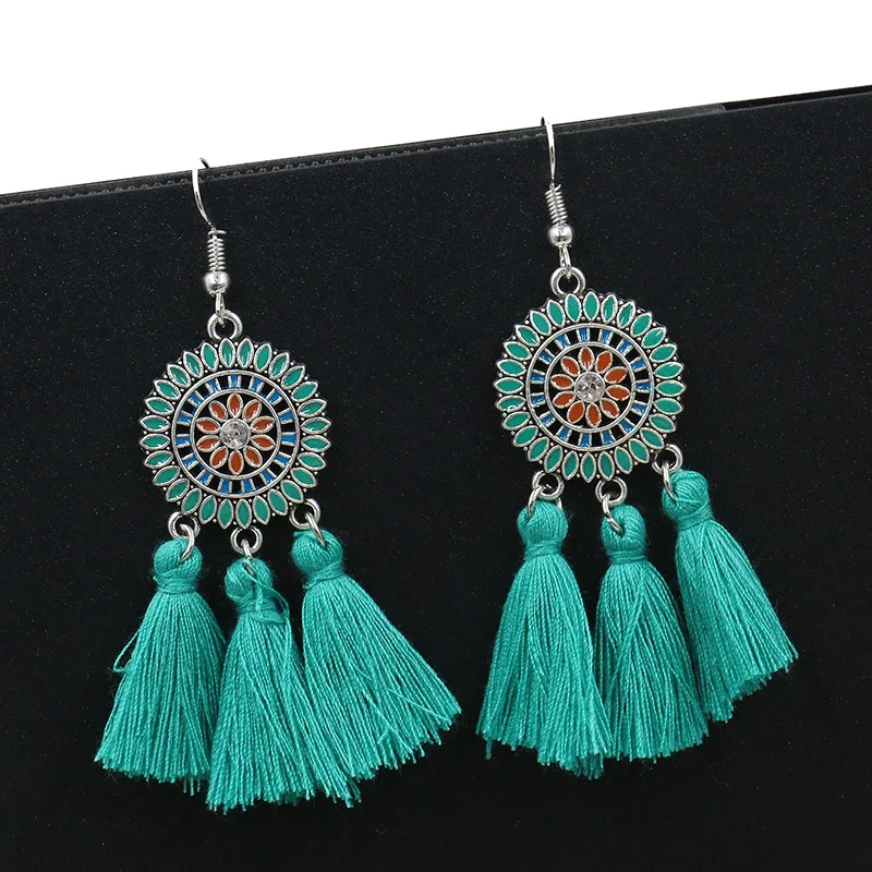 

12 Colors Tassel Earrings for Women Ethnic Big Drop Earrings Bohemia Trendy Fashion Jewelry Cotton Rope Fringe Long Dangle W1194