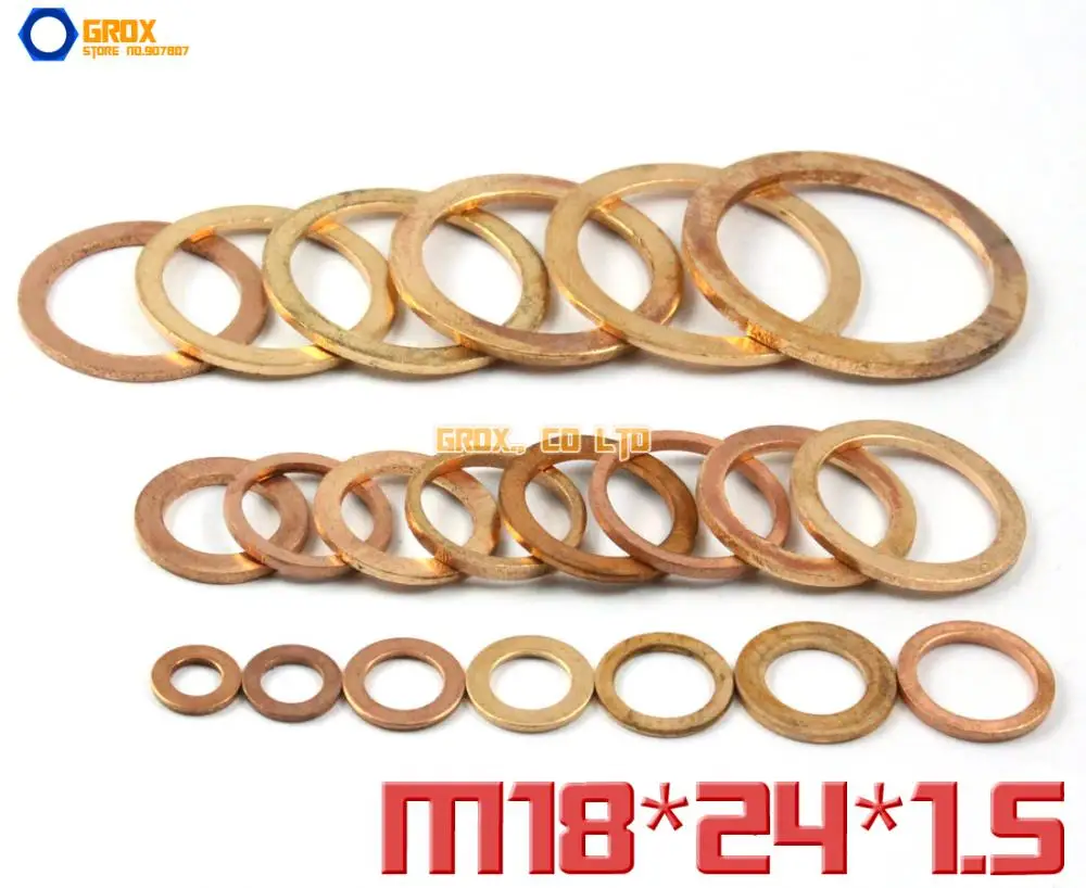 

30 шт. M18 x 24x1,5 мм плоская медная шайба уплотнительная шайба
