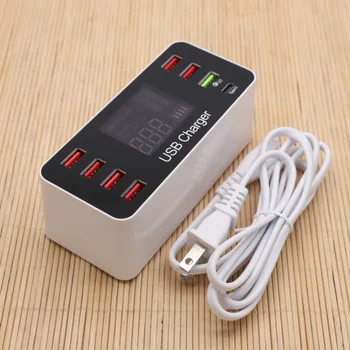 

Asunflower Portable Power Adapter With Type C Qc 3.0 Charge Port LCD Display Screen USB Charging HUB 8 Ports Intelligent Charger