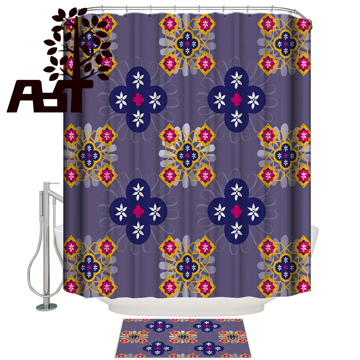 Art Store African Tradition Pattern Shower Curtain Doormat Sets