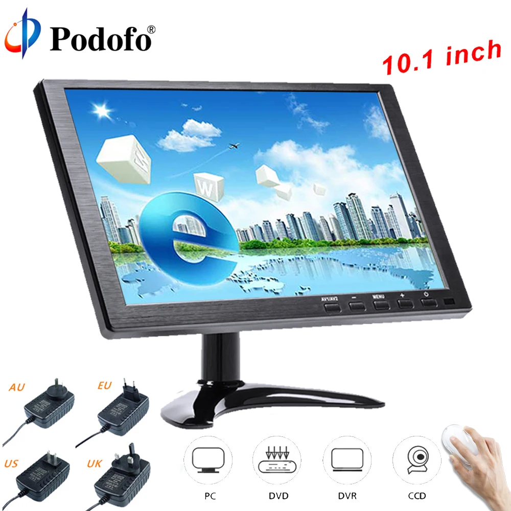 

Podofo 10.1" LCD HD Monitor Mini TV & Computer Display Color Screen 2 Channel Video Input Security Monitor With Speaker VGA HDMI
