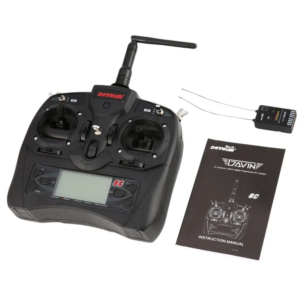 

Detrum GAVIN-8C 2.4G DSSS FHSS 8 Channels Remote Control +Istone SR86A Fixed Wing Meteorite Stabilization Receiver DTM-T010 HOT!