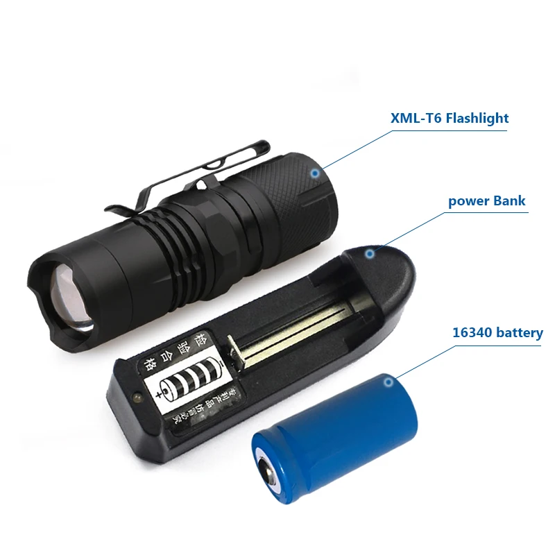 

led flashlights cree xml t6 mini zoom torch flash light 16340 charge Battery waterproof Portable Pocket lamp camping lanterna