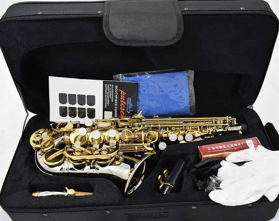 Soprano Saxophone Small Curved Neck B Flat Instrument Nickel Plated with Case | Спорт и развлечения