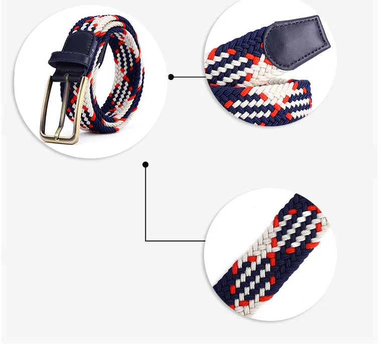 Unisex Harajuku woman's canvas Belt Knitted Woven PU Leather Pin Bucket Elastic Belt Plain Webbing Belt Alloy Buckle Kemer (5)