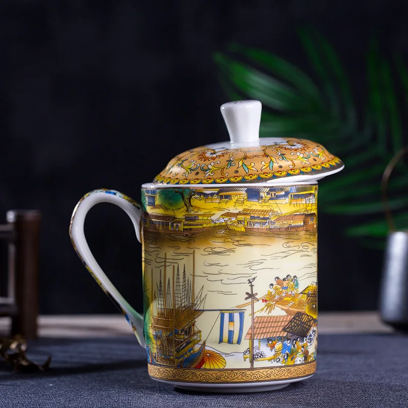 Цзиндэчжэнь Qingming реки карта чашка керамическая большой подарок для друга