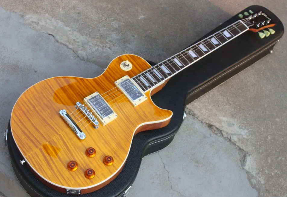 

Top Quality Custom Vintage Standard Yellow Luxury Maple Electric Guitar Chrome Hardware