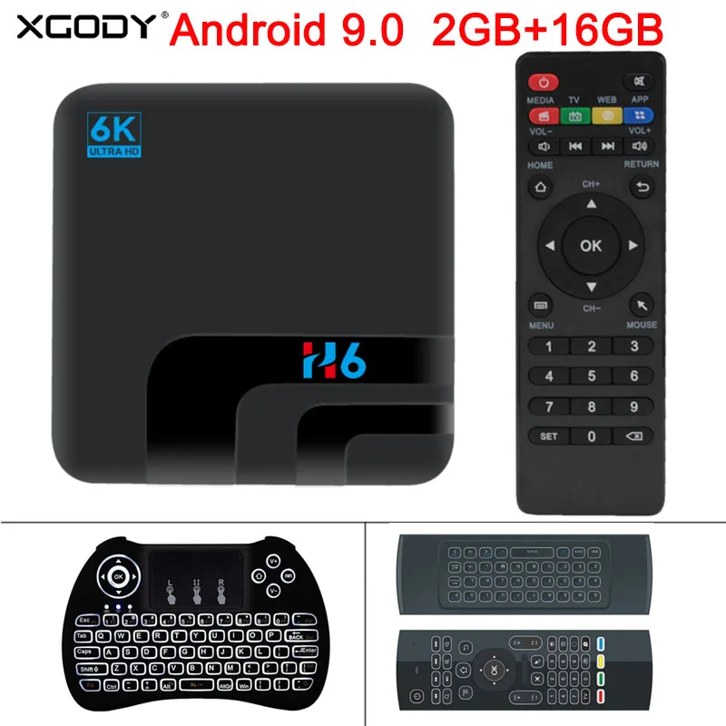 

XGODY New H6 Android 9.0 6K Ultra HD Smart TV BOX 2GB 16GB Allwinner H6 Quad Core Media Player 2.4G WIFI Bluetooth Set Top Box