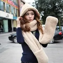 2015 Autumn and winter super warm plush sheep Wool cap with scarf gloves hat Women fashion women warm scarf set