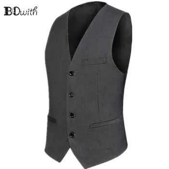 

2019 Newest Grey Men's Sleeveless Slim Fit Suit Vest Single Breasted Four Buttons Business Dating Wedding Dress Waistcoat