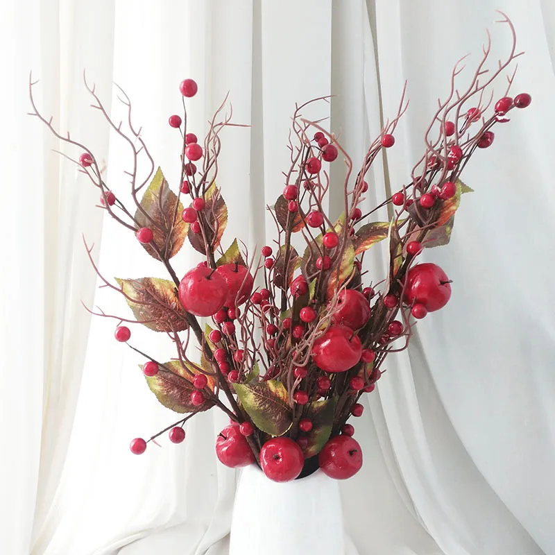 

Red Artificial Berries Plant Tree Branch Floral Foam Simulation Fruit DIY Home Wedding New Year Christmas Decorative Floral