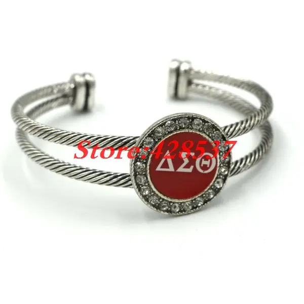

Free Shipping Copper Rhodium DST Greek Sorority White Crystals Red Paper Sticker Delta Sigma Theta Jewelry Bracelets Bangles