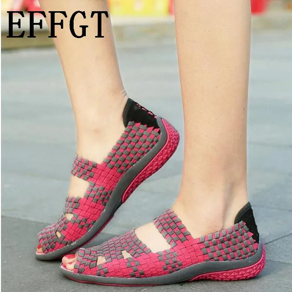 

EFFGT New Summer women flat sandals Shoes women Woven shoes Flat Shoes flip flops women multi colors sandals free shipping