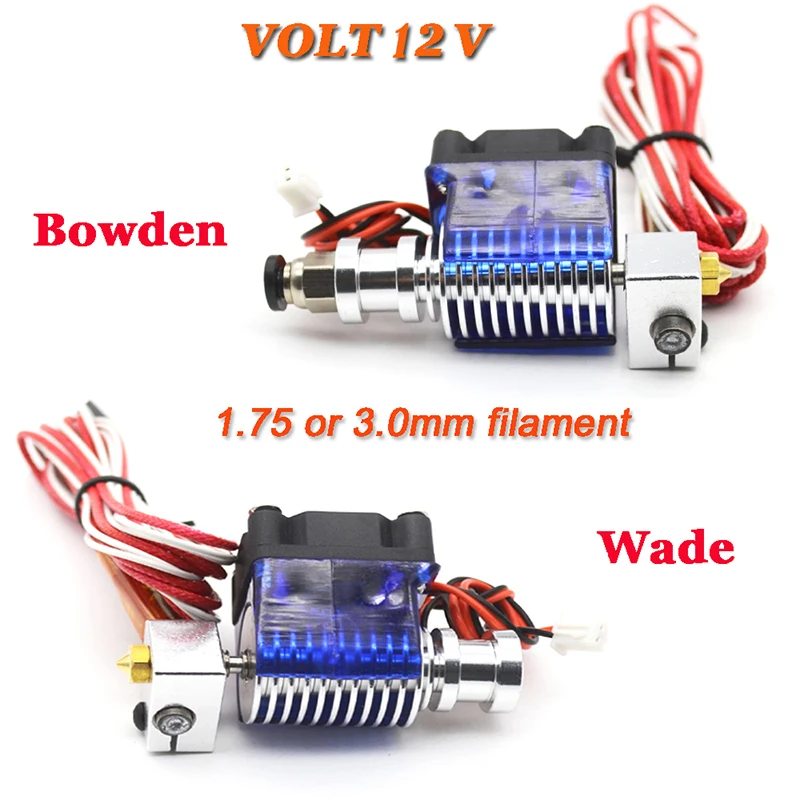 Последняя v6 J-головки версия цельнометаллический hotend Уэйд или Боуден голова экструдера с вентилятором охлаждения нагревателем и термистором для 1.75/ 3.0 мм 3D-принтеры Запчасти 3d принтер экструдер - изображение