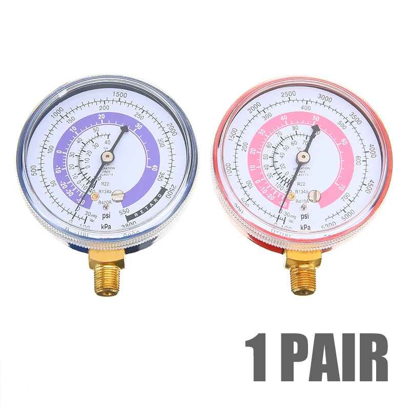 

New 1 Pair R134A R22 R410A Air Conditioner Gauge Refrigerant High Low Pressure Gauge Red/Blue Measuring Instrument Tool