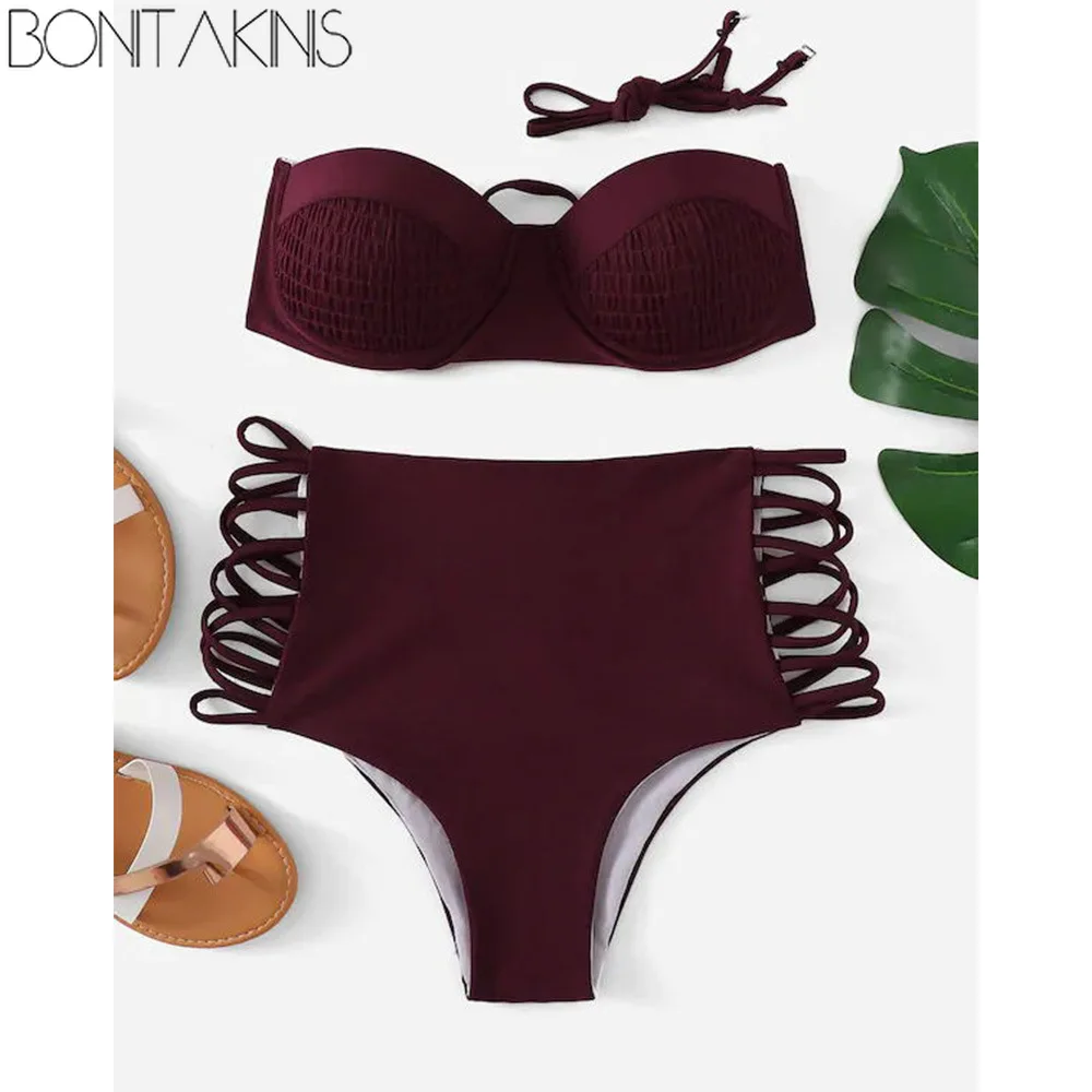 

Bonitakinis High Waist Hollow Out Swimsuit Sexy Push Up Bathing Suits Swimwear Multi-line Bathing Suit Summer Wear