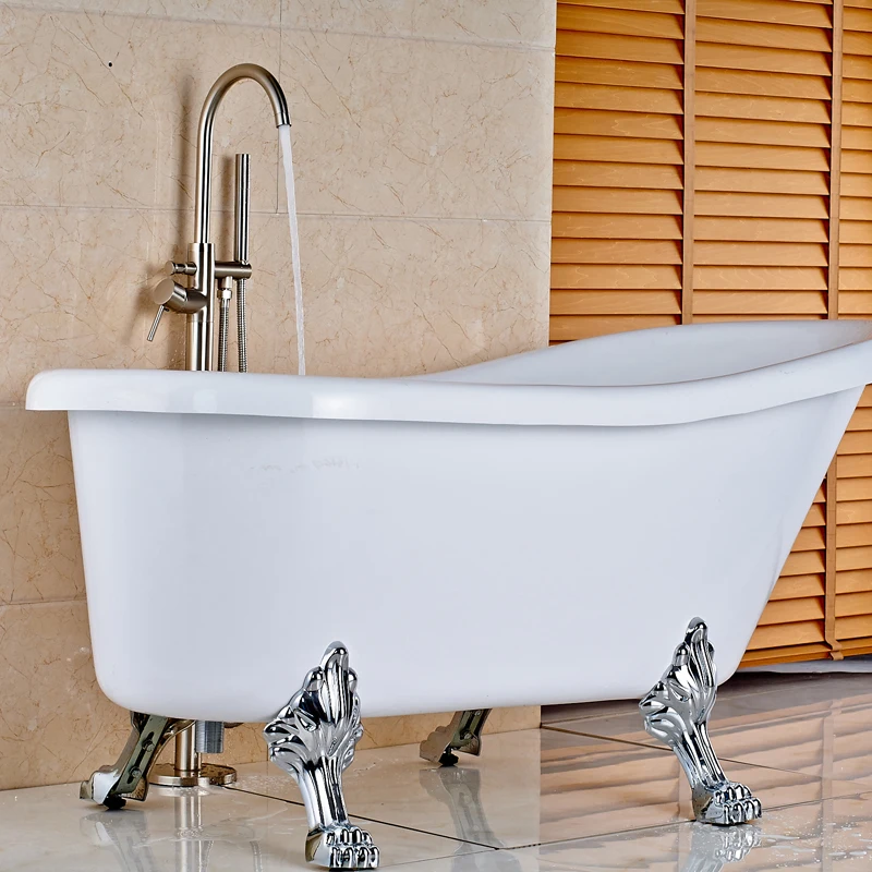 

Factory Retail Shower Faucet for Bathroom Bathtub Floor Mounted Brushed Nickel Bathtub Faucet