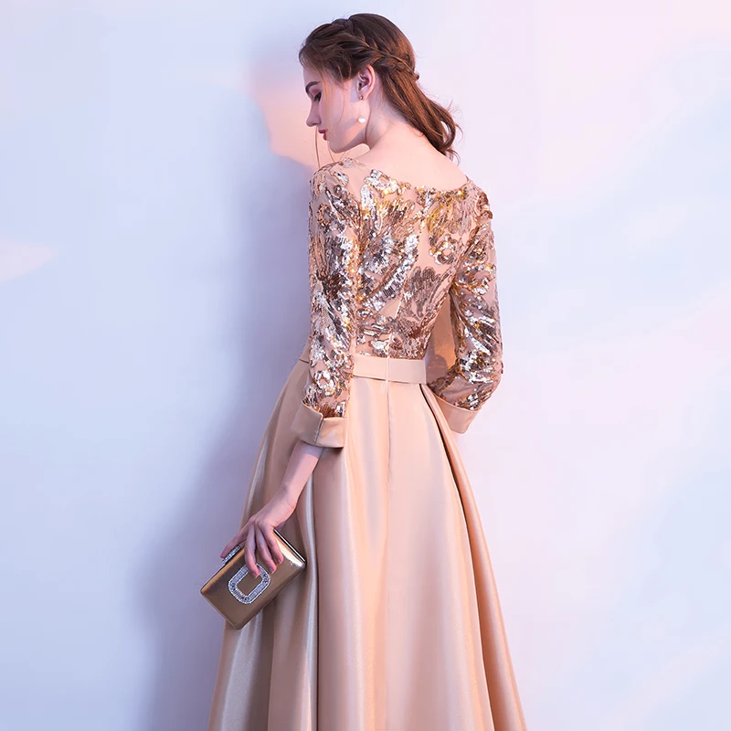 2019 vestido de festa с глубоким вырезом новинка цвет шампанского золотистый блестящий