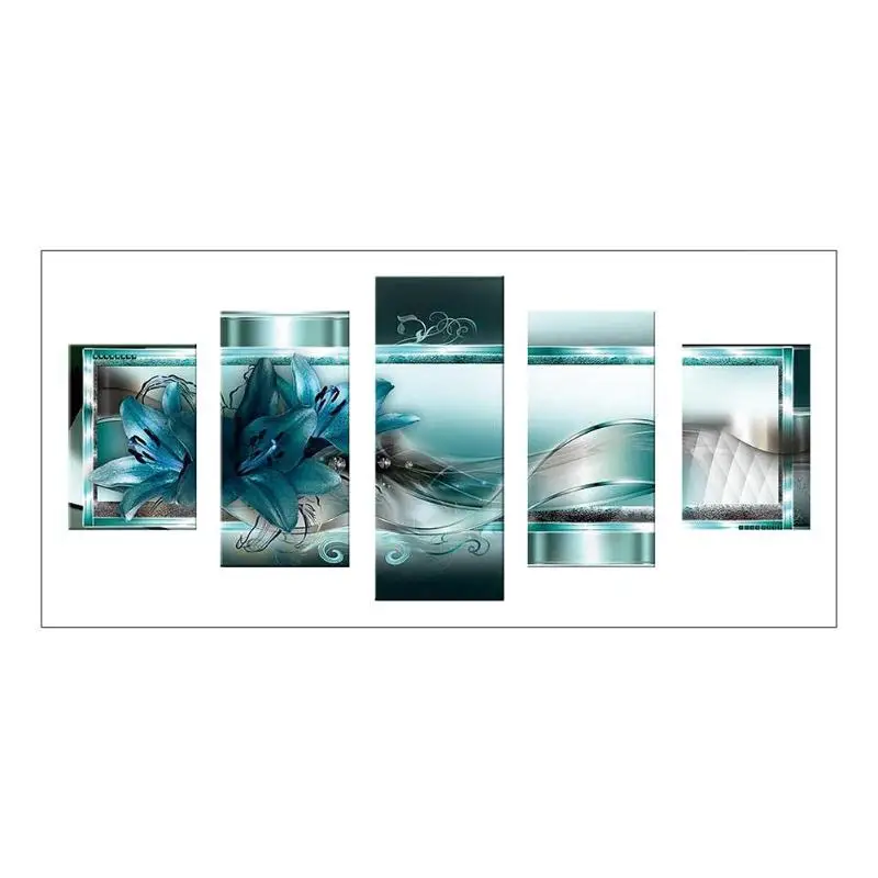 

Blue Flowers 5D DIY Full Drill Diamond Painting 5-pictures Combination Kits Rhinestones Canvas Unique Luster Shining Light