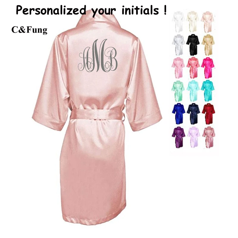 C&Fung Personalized bride robe custom initials monogram letters Satin