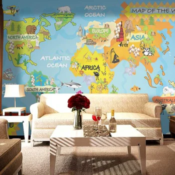 

Carton Animal World Map for kids room Wallpaper Mural Photowall 3d papel de pared PW1435730656
