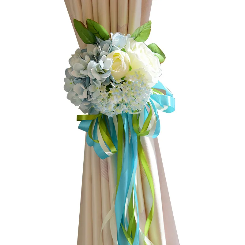  Wedding Bouquet Roses Artificial Flowers Ribbon Blue Hydrangea     (11)