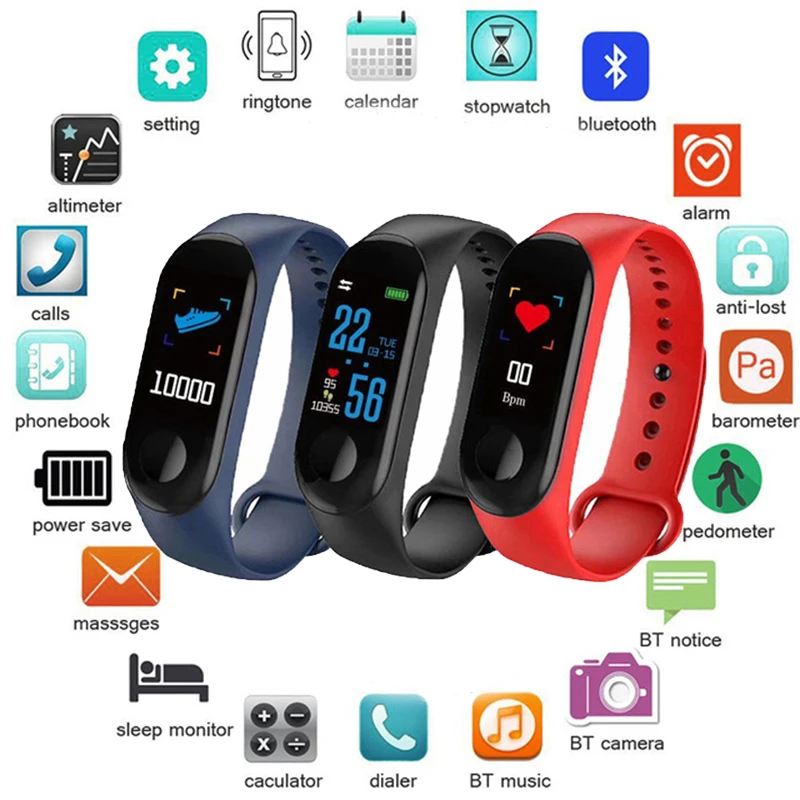 

Fitness Bracelet Blood Pressure Outdoor IPS Screen Heart Rate Monitor Life Waterproof Smart M3 Wristbands PK Mi Band 3 reloj men