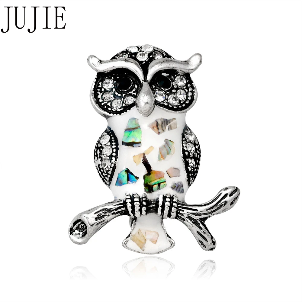 

JUJIE Antique Silver Vintage Crystal Owl Brooch Denim Jacket For Women Animal Enamel Pin Clip For Scarf Fashion Jewelry