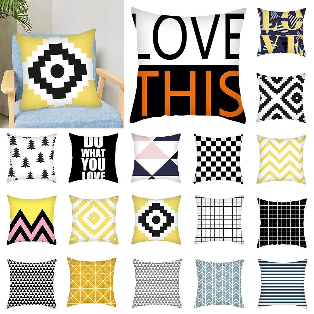 

Urijk 45*45cm Yellow Geometric Cushion Cover Letter Printed Pillowcase Cojines Decorativos Para Sofa Home Bedroom Sofa Decor