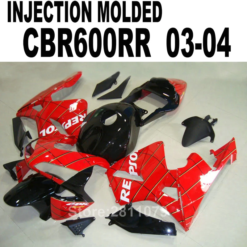 Новая горячая литьевая форма обтекатель комплект для Honda CBR600RR 03 04 Красный Черный