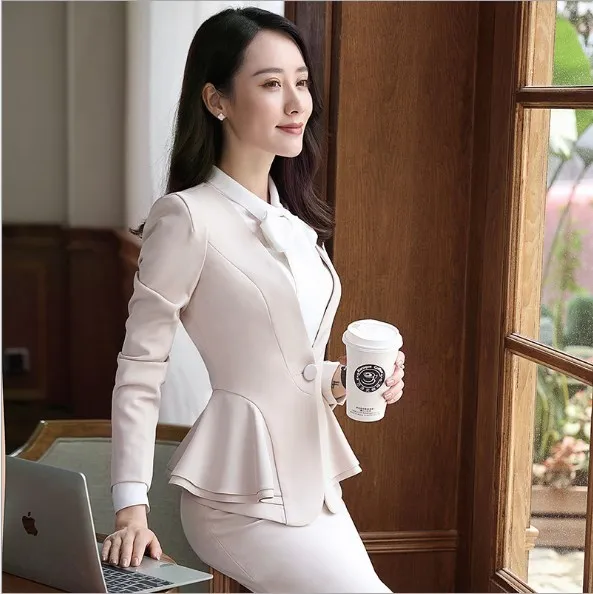 Women Formal Skirt Suit 2 Piece Work Blazer Sets Ladies Career Mini Skirts Suits Womens Top Jacket Skirt Black Red Beige 4XL