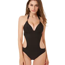 Одна деталь купальник черный Холтер Мягкий Push Up Купальники Для женщин бикини купальный костюм пляжная Trikini Монокини Bathingsuit