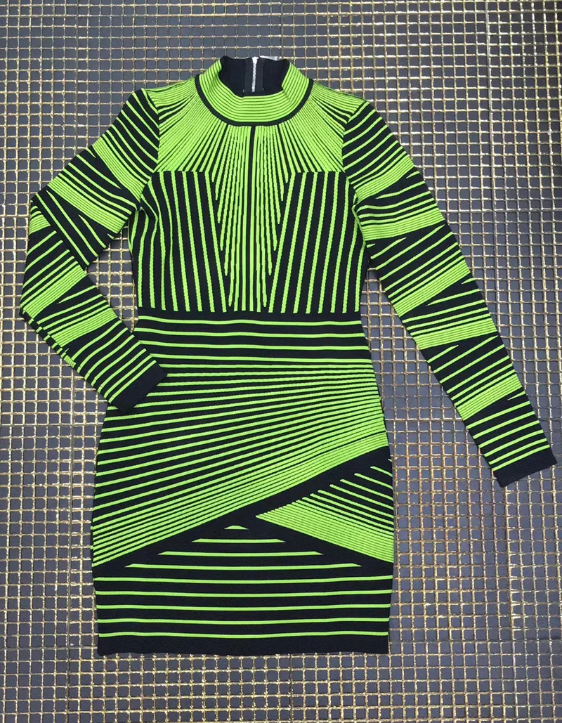 Новое поступление модное зеленое с черным Бандажное платье высококачественное искусственное волокно с длинным рукавом, в стиле Звезд Вечерние платья женские платья оптом