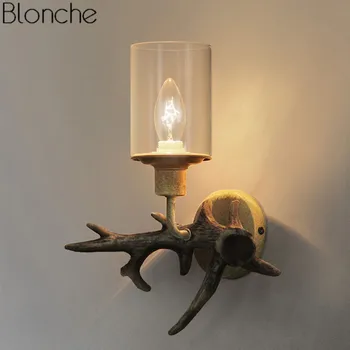 

Retro Resin Antler Wall Lamp Led Light American Country Wall Sconce Loft Luminaire for Bathroom Bedroom Bar Home Decor Lighting