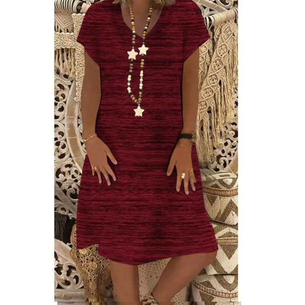 

2019 New Yfashion Women Short Sleeve V Collar Loose Dress