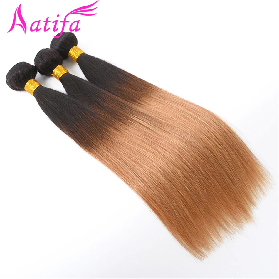 Brazilian Straight Hair Ombre Hair Bundles T1B/27 Color Aatifa Remy Hair 3 Bundles Deals Human Hair Weave Bundles 10-28 inch