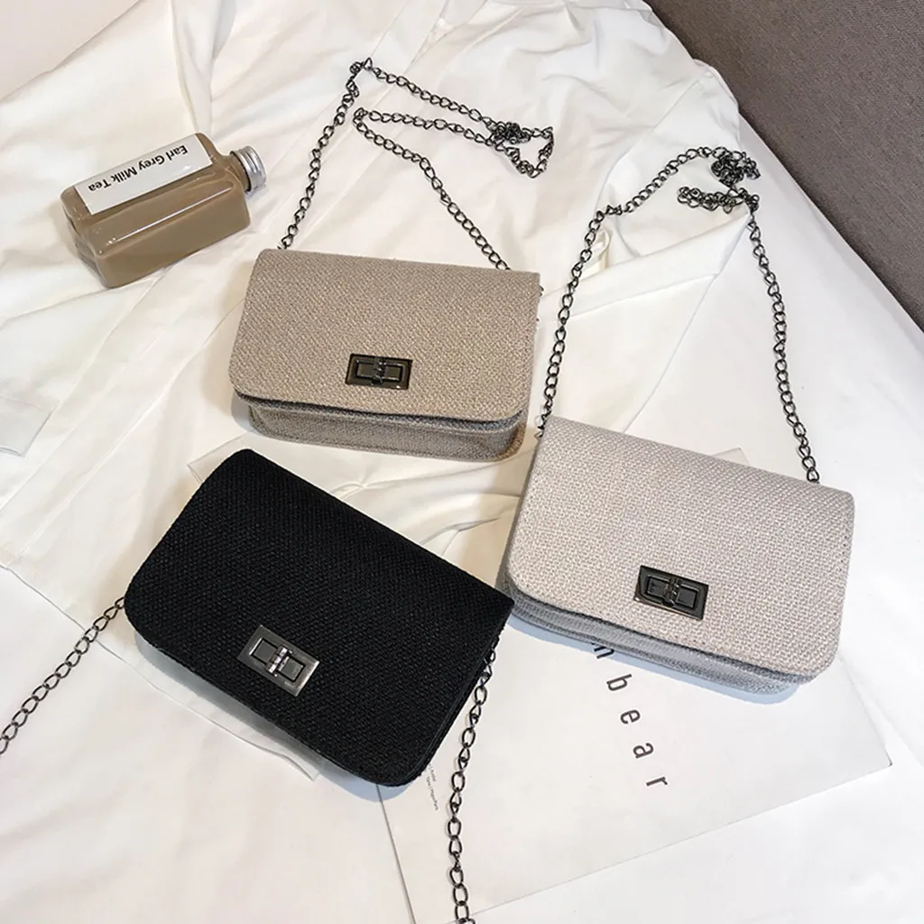 

hemp Shoulder Bag luxury handbags women Simple Wild Girls Small Square Messenger Bag female chain cross body bag bolsa feminina