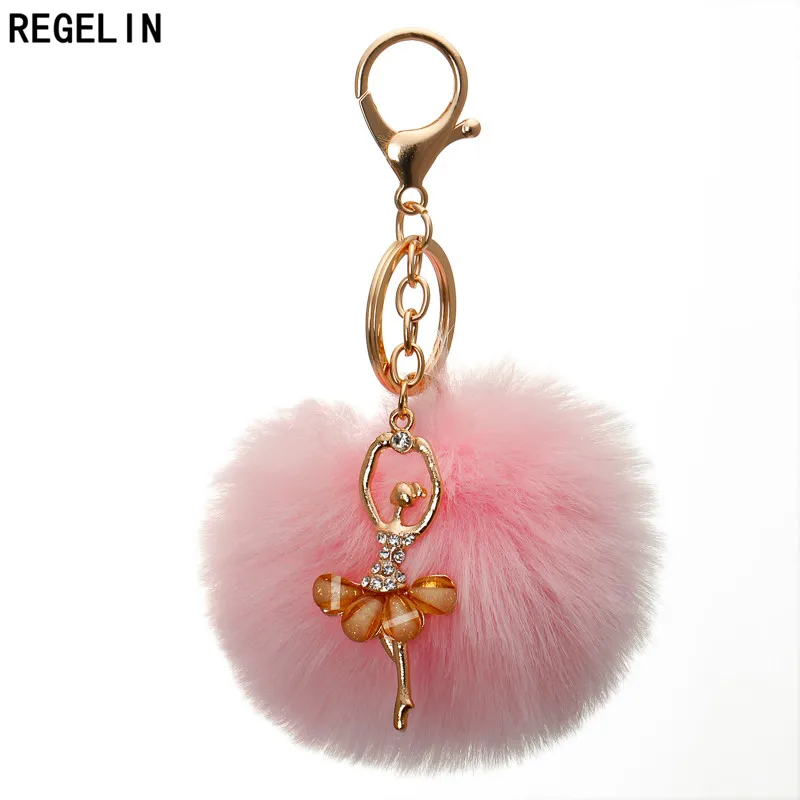 Брелок REGELIN Dancing Angel Girl с пушистым помпоном шарик из искусственного кроличьего