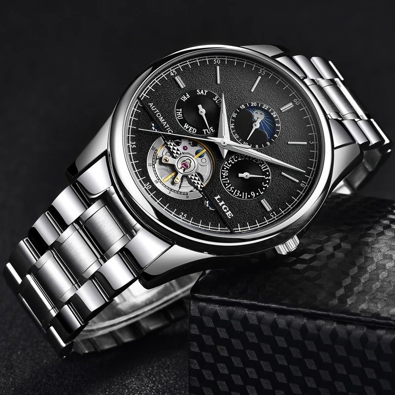Мужские часы LIGE фирменные роскошные механические Tourbillon модные деловые с