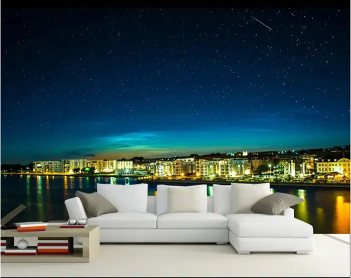 The Latest 3d Murals 3d Overlooking The Beach At Night Living Room Tv Sofa Bedroom Background Wall Paper Paper Wine Mural Stencilspaper Handle Gift Bags Aliexpress