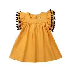 Платье для девочек; летнее Повседневное платье с расклешенными рукавами для маленьких девочек; дизайнерский детский пышный сарафан с