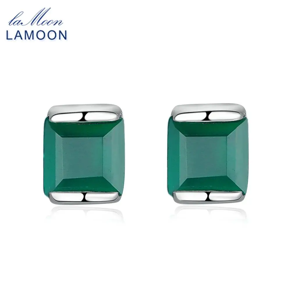 Lamoon 4mm 0.6x2 ct Natural Green Chalcedony 925 Sterling Silver Simple Stud Earrings Jewelry S925 For Women LMEI028
