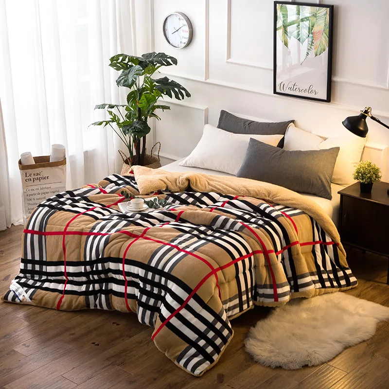 

Free shipping Flannel Warm Winter Wool Quilt Thicken Comforter/ Duvet/ Blanket Lamb Down Fabric Filling Bedding Set