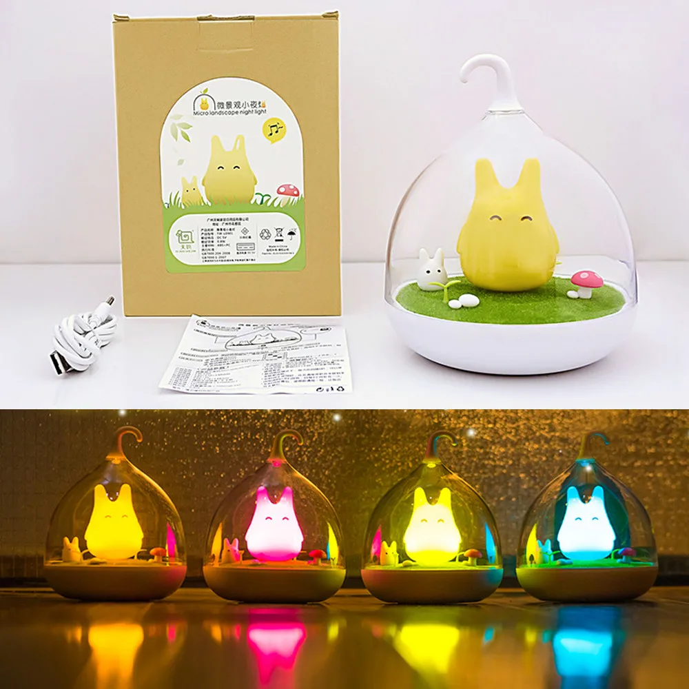 Прекрасный светодиодный птичья клетка Тоторо детские светильники USB Перезаряжаемый дизайн аниме ночник сенсорный датчик животных Детская лампа