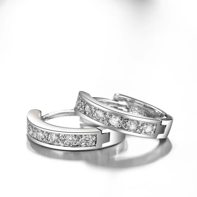 Simple Women Men Silver Color Hoop Earrings Switzerland Block Simple Women Men Silver Color Hoop Earrings Switzerland Block Cz Zircon Jewelry Whole Brincos Pequenos