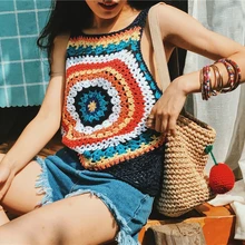 Вязаный женский свитер без рукавов для путешествий, отдыха, пляжа, в этническом стиле, в стиле хип-хоп, ажурный вязаный жилет ручной работы, разноцветный